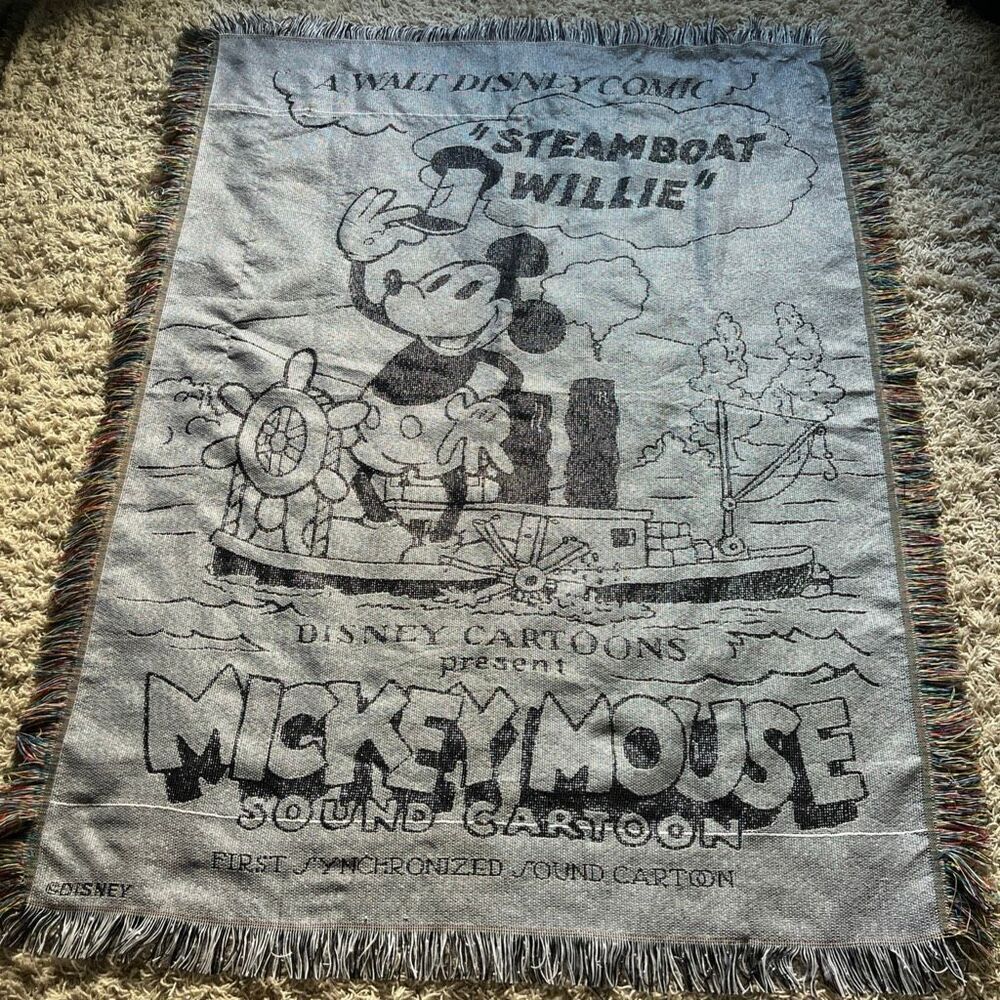 Northwest x Disney Steamboat Willie Woven Blanket Tapestry 63x49 EUC